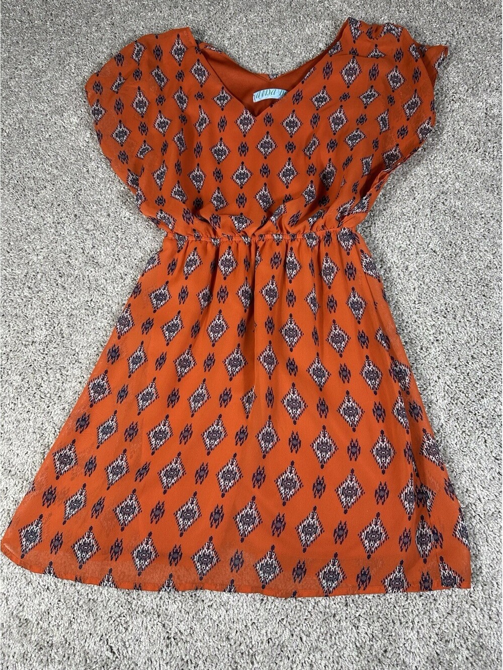 aina be Chiffon Lined Dress Pumpkin Orange Elastic waist Relaxed Fit - Size S